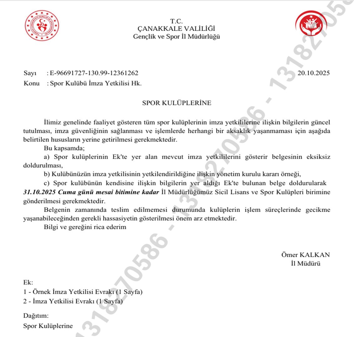 İLİMİZ GENELİNDEKİ TÜM SPOR KULÜPLERİMİZİN ÖNEMLE DİKKATİNE