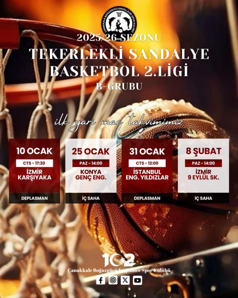 2025-2026 SEZONU TEKERLEKLİ SANDALYE BASKETBOL 2. LİGİ B GRUBU İLK YARI MAÇ TAKVİMİ